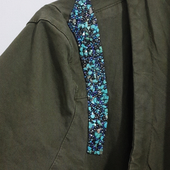 Tyli size L army green beaded trench coat - Picture 6 of 9